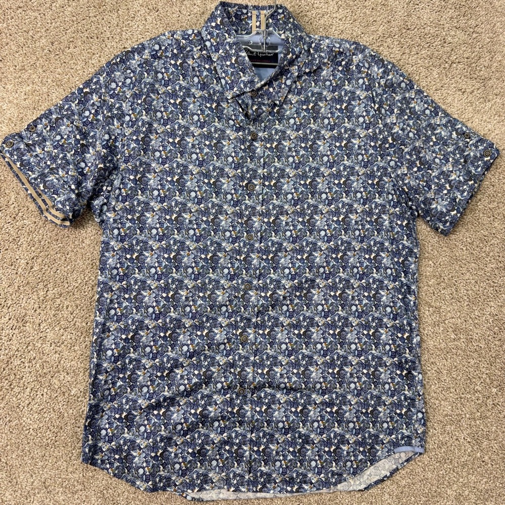 Robert Graham Shirt Mens XL Tailored Fit Modern Americana Blue Mosaic EUC
